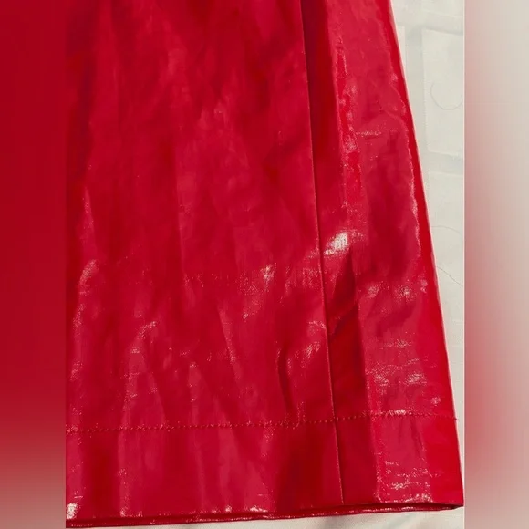 J.CREW Collection Red Laminated Linen Wrap Midi Skirt Size 16 Glossy High Rise - Picture 8 of 15